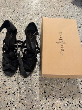 Cole Haan Black Strappy Crisscross Heeled Sandals